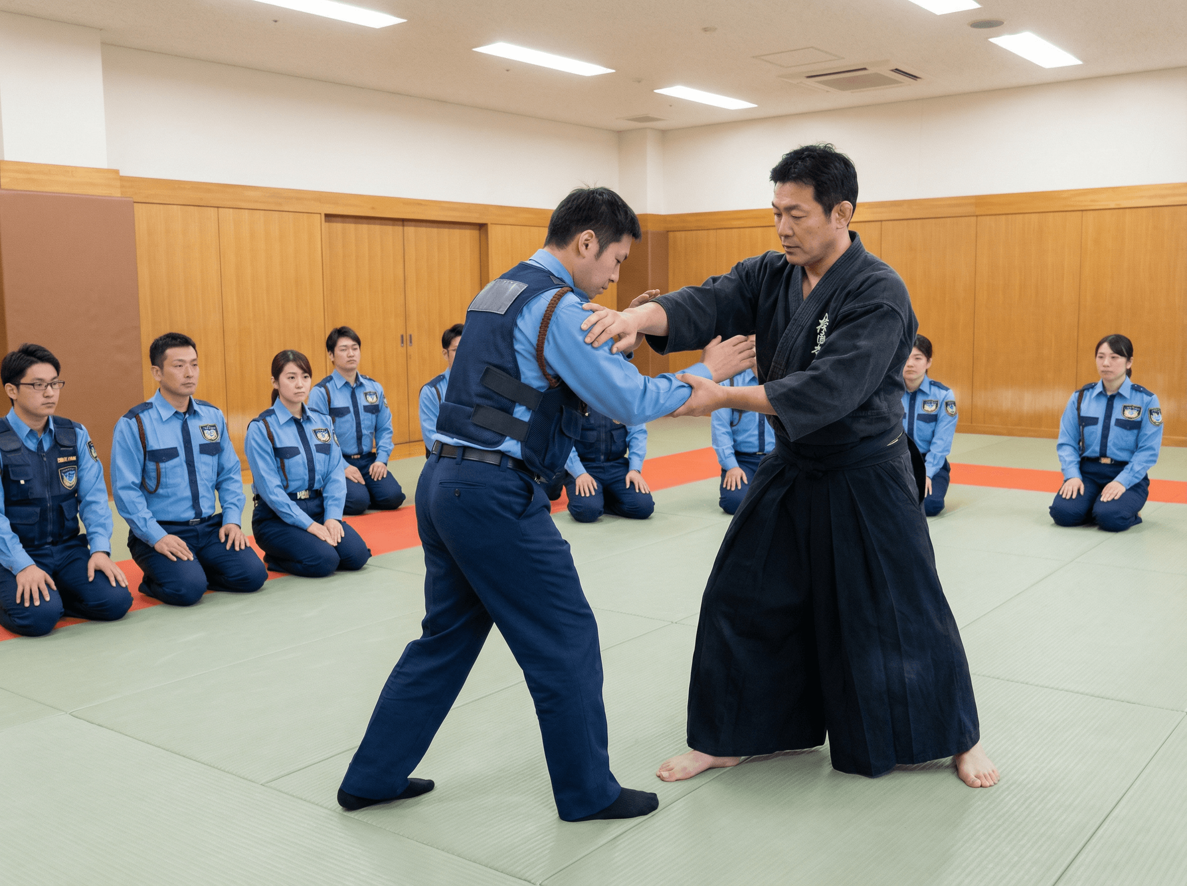 研修施設で講師から指導を受けている